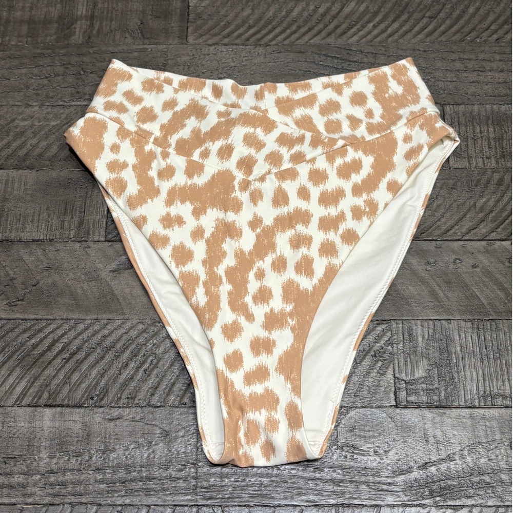 Aerie High Waisted High Cut Cheeky Bikini Bottoms Tan Leopard Print Medium NWT